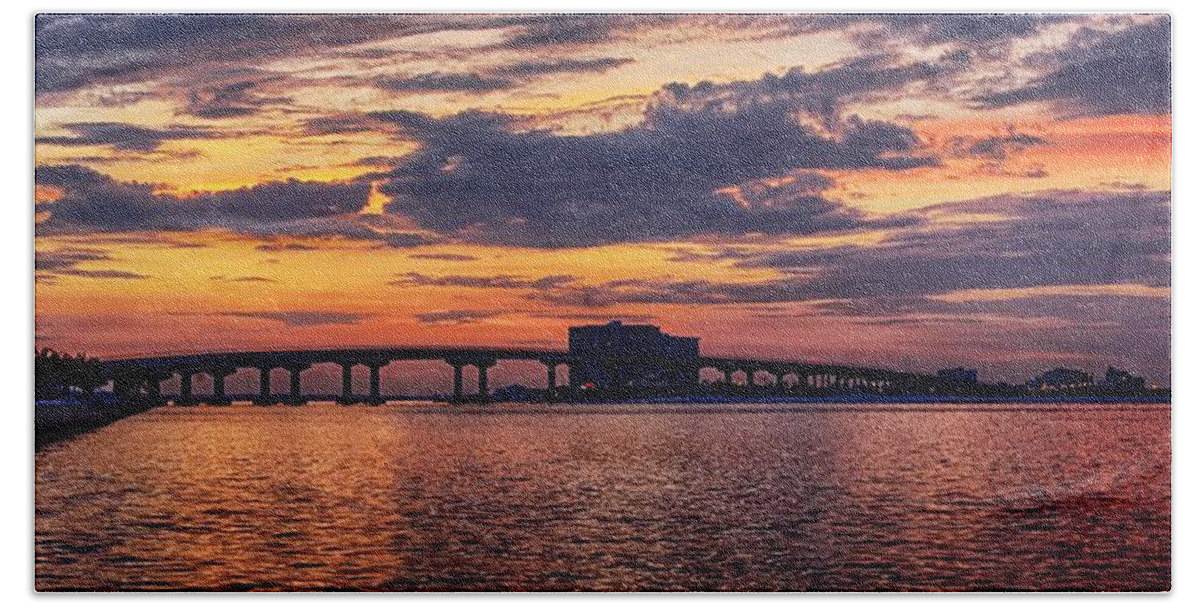 Palm Beach Towel featuring the digital art Perdido Bridge Sunrise by Michael Thomas