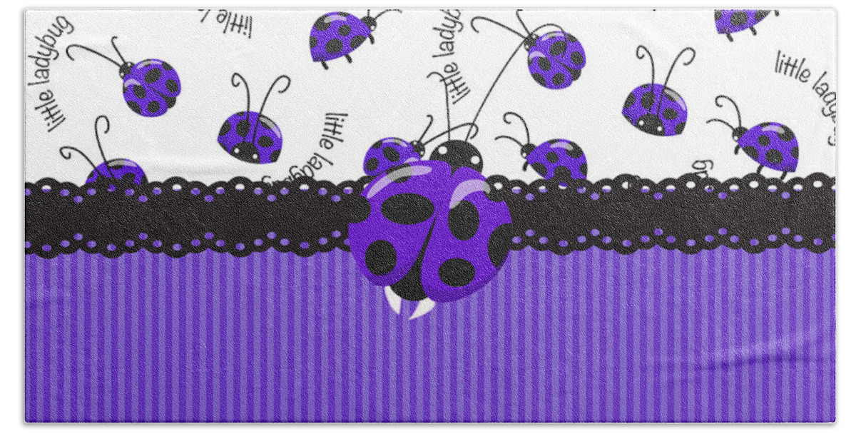 Purple Ladybugs Beach Towel featuring the digital art Periwinkle Ladybugs by Debra Miller