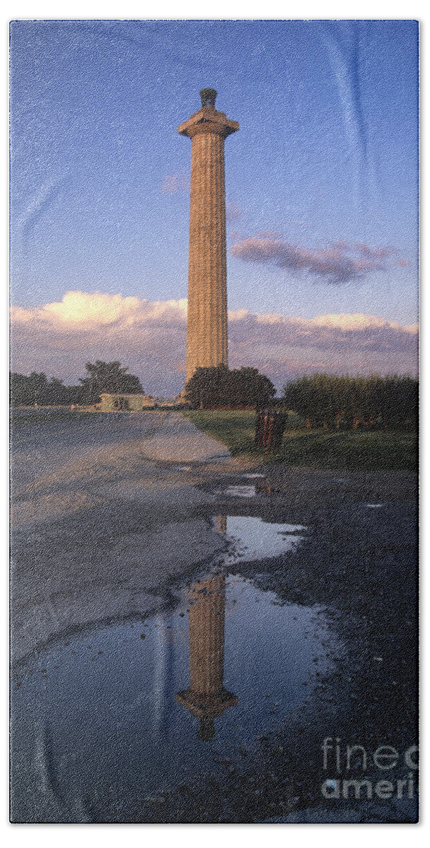 Perrys Monument Beach Towel featuring the photograph Perry's Monument Reflection at Put in Bay Ohio by John Harmon