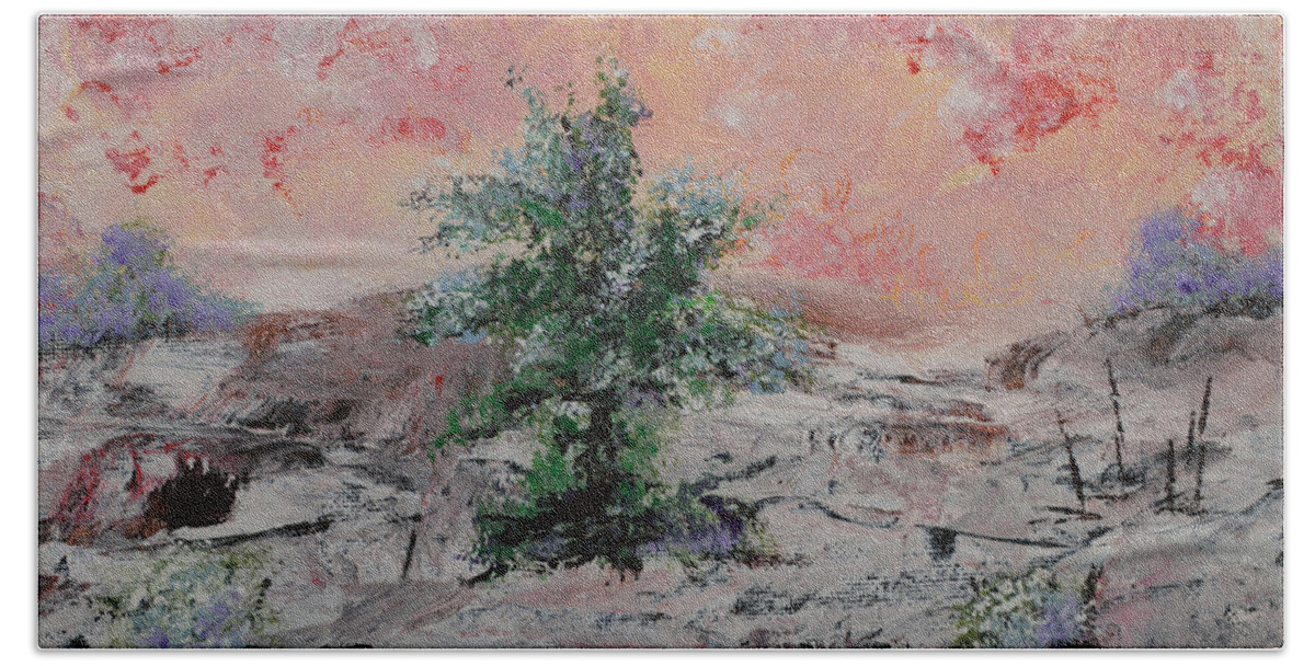 Landscape Beach Towel featuring the painting Perseverance by Alys Caviness-Gober