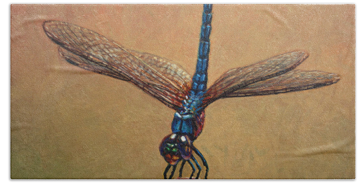 Dragonfly Beach Towel featuring the painting Pet Dragonfly by James W Johnson