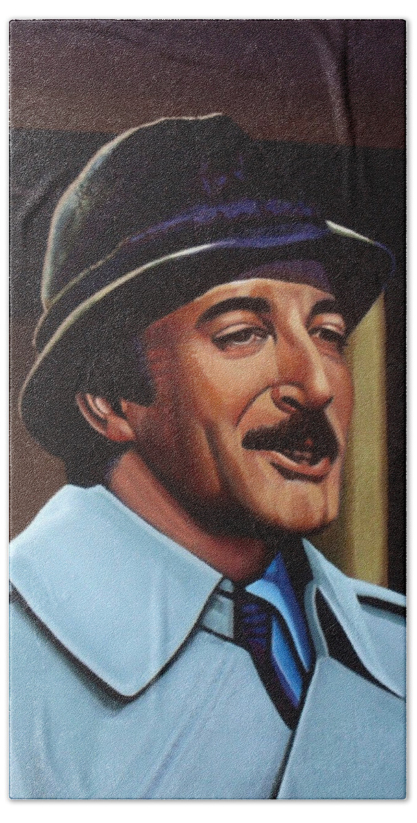 Peter Sellers Beach Sheet featuring the painting Peter Sellers as inspector Clouseau by Paul Meijering