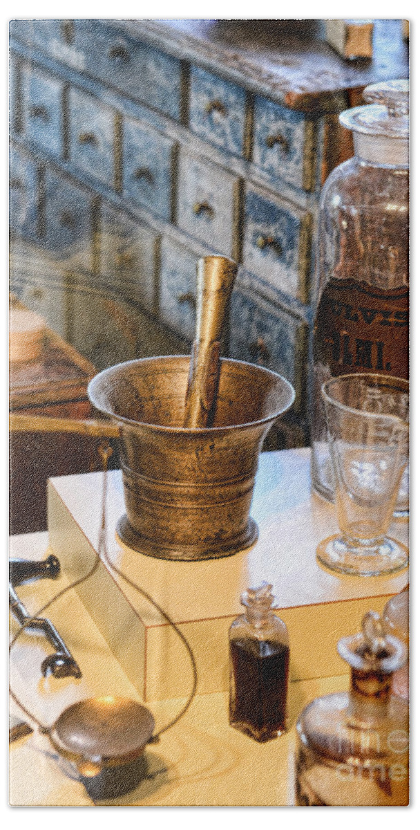 Paul Ward Beach Sheet featuring the photograph Pharmacist - Brass Mortar and Pestle by Paul Ward