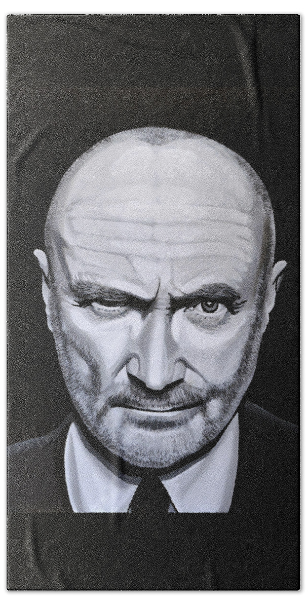 Phil Collins Beach Towel featuring the painting Phil Collins by Paul Meijering