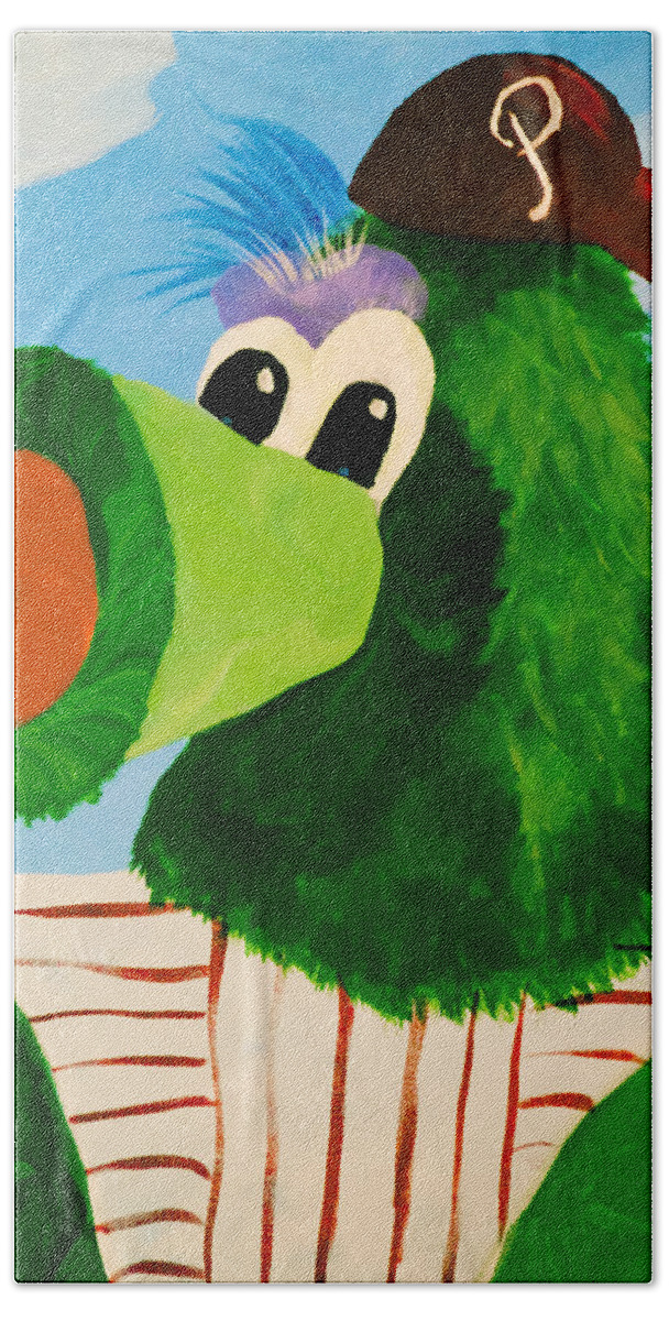 Phillies Beach Towel featuring the mixed media Philly Phanatic by Trish Tritz