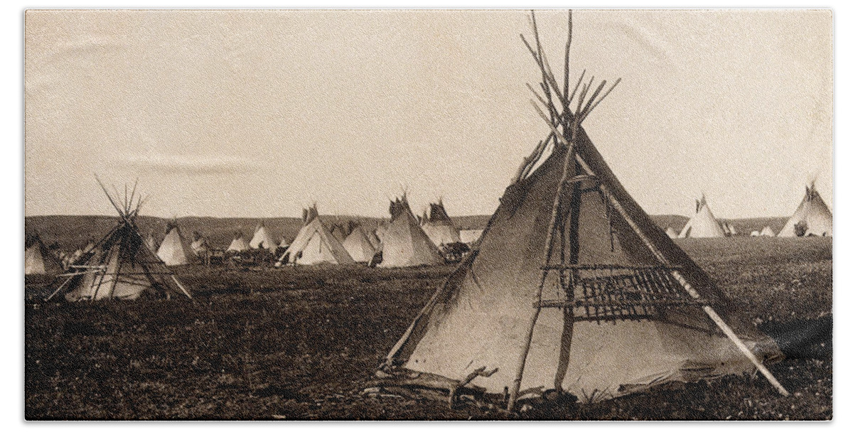 Historic Beach Towel featuring the photograph Piegan Indian Tipis, C. 1900 by Wellcome Images