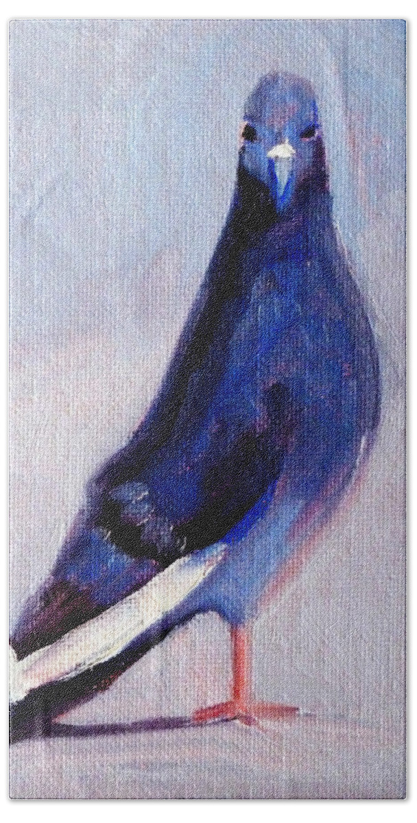 Pigeon Beach Sheet featuring the painting Pigeon Bird Portrait Painting by Nancy Merkle