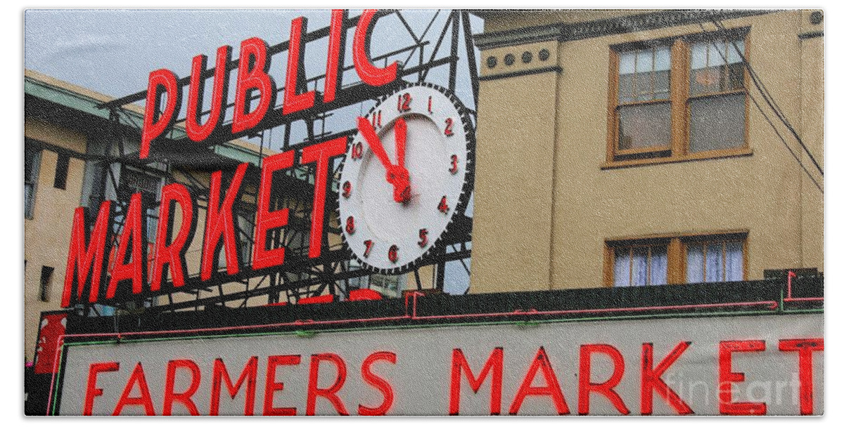 Seattle Beach Sheet featuring the photograph Pike Place Farmers Market Sign by Tap On Photo