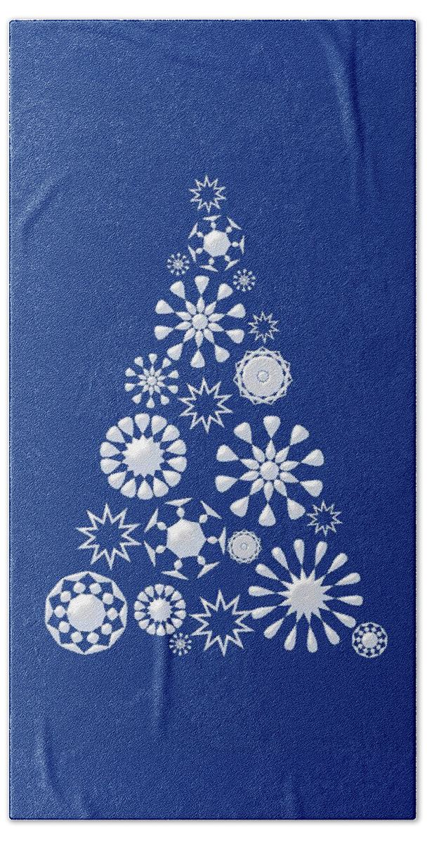 Interior Beach Sheet featuring the digital art Pine Tree Snowflakes - Dark Blue by Anastasiya Malakhova