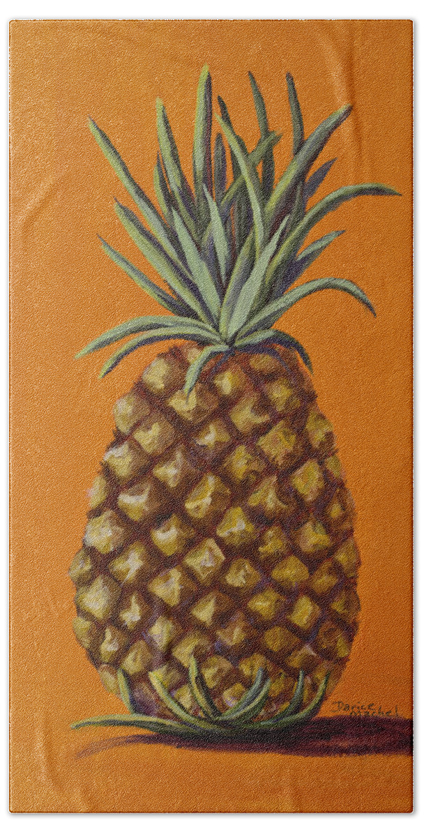 Kitchen Decor Beach Sheet featuring the painting Pineapple on Orange by Darice Machel McGuire