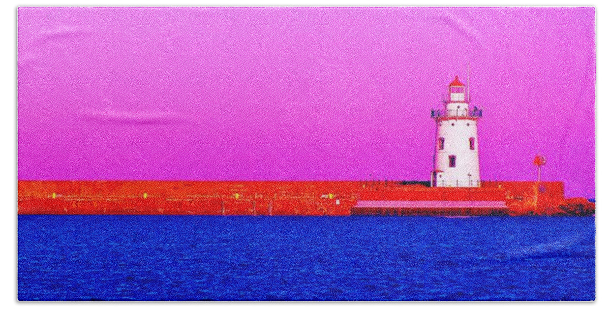 Lightrhouse Beach Towel featuring the photograph Pink and Blue Light by Daniel Thompson