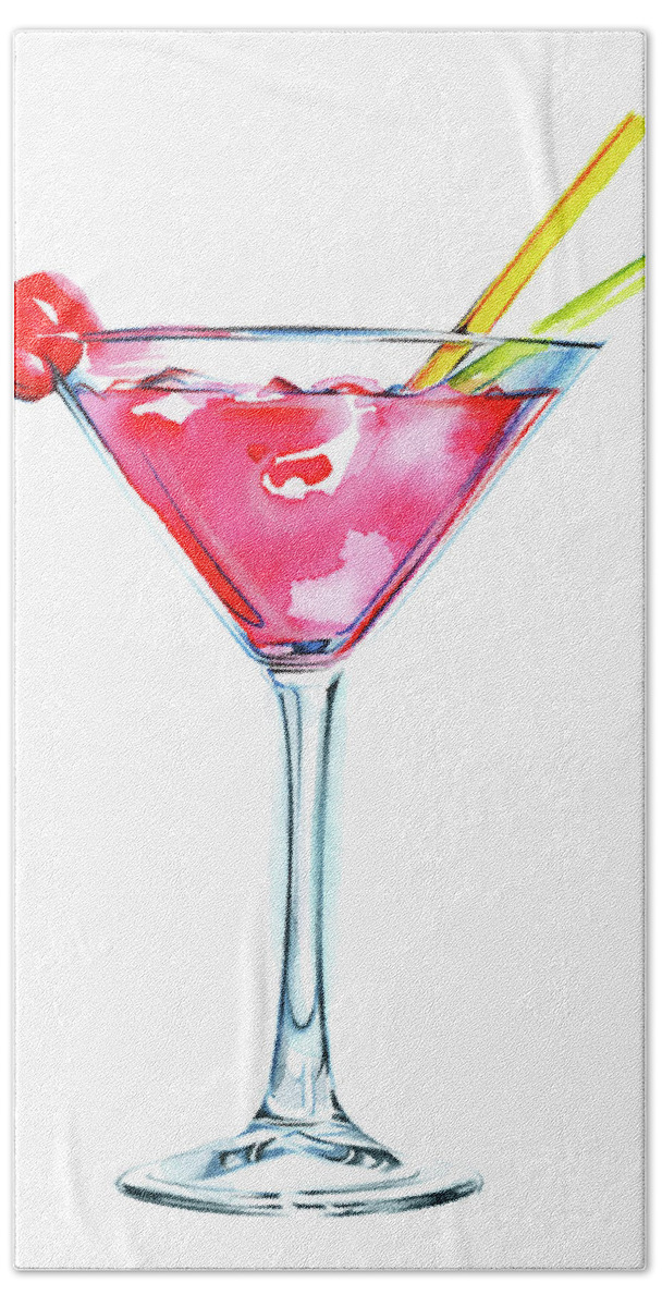 Alcohol Beach Towel featuring the painting Pink Cocktail In Martini Glass by Ikon Ikon Images