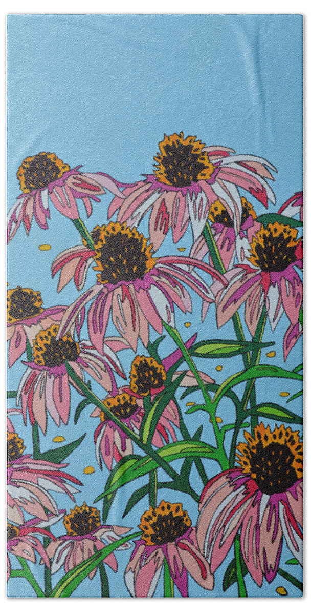Cone Flowers Beach Towel featuring the painting Pink Garden by Mike Stanko