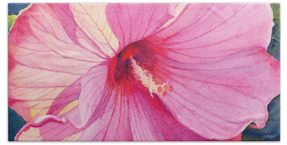 Pink Flower Beach Towel featuring the painting Pink Hibiscus by Brenda Beck Fisher