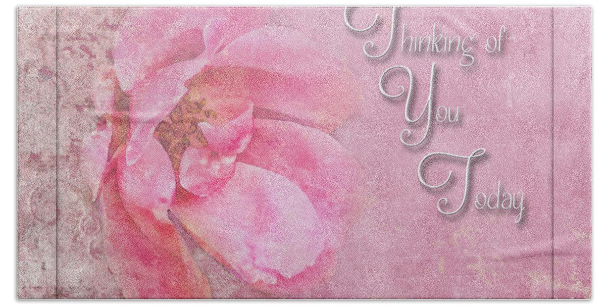 Rose Beach Towel featuring the photograph Pink Rose Thinking of you greeting card by Debbie Portwood