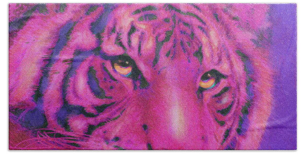 Jane Schnetlage Beach Towel featuring the digital art Pink Tiger by Jane Schnetlage