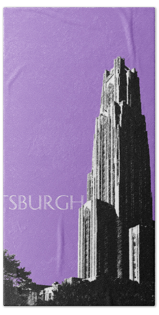 Architecture Beach Towel featuring the digital art Pittsburgh Skyline Cathedral of Learning - Violet by DB Artist