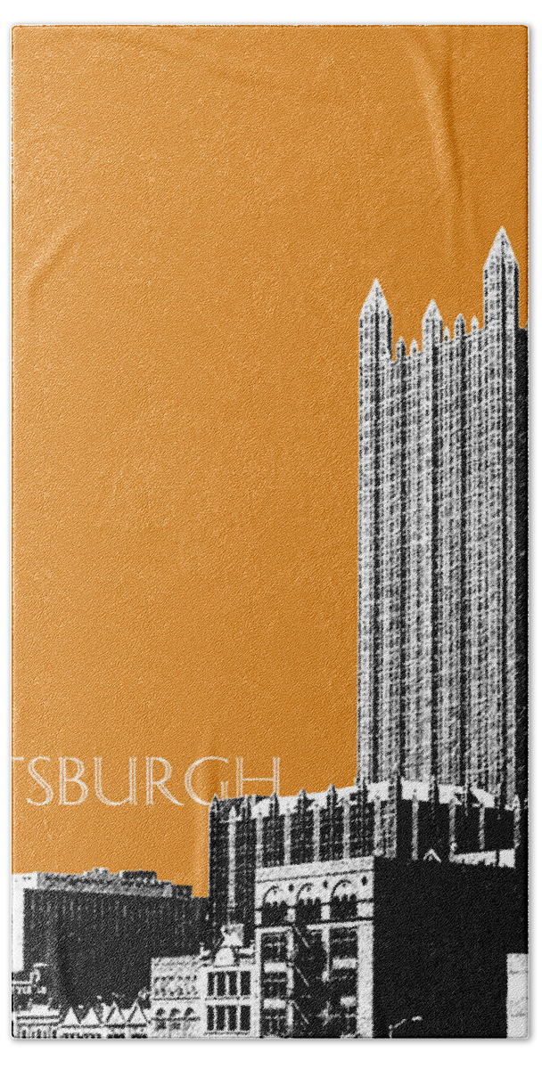 Architecture Beach Towel featuring the digital art Pittsburgh Skyline PPG Building - Dark Orange by DB Artist