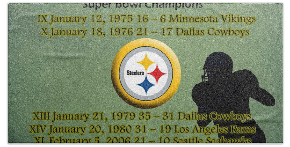 Pittsburgh Steelers Beach Sheet featuring the digital art Pittsburgh Steelers Super Bowl Wins by Movie Poster Prints