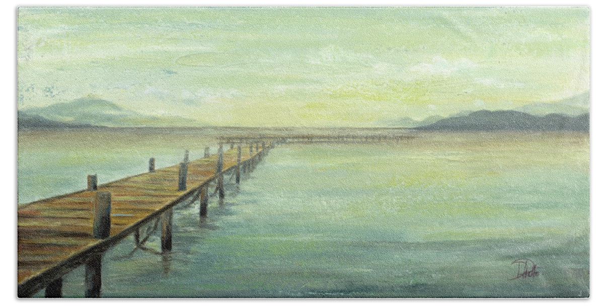 Placid Beach Towel featuring the painting Placid Lake by Patricia Pinto