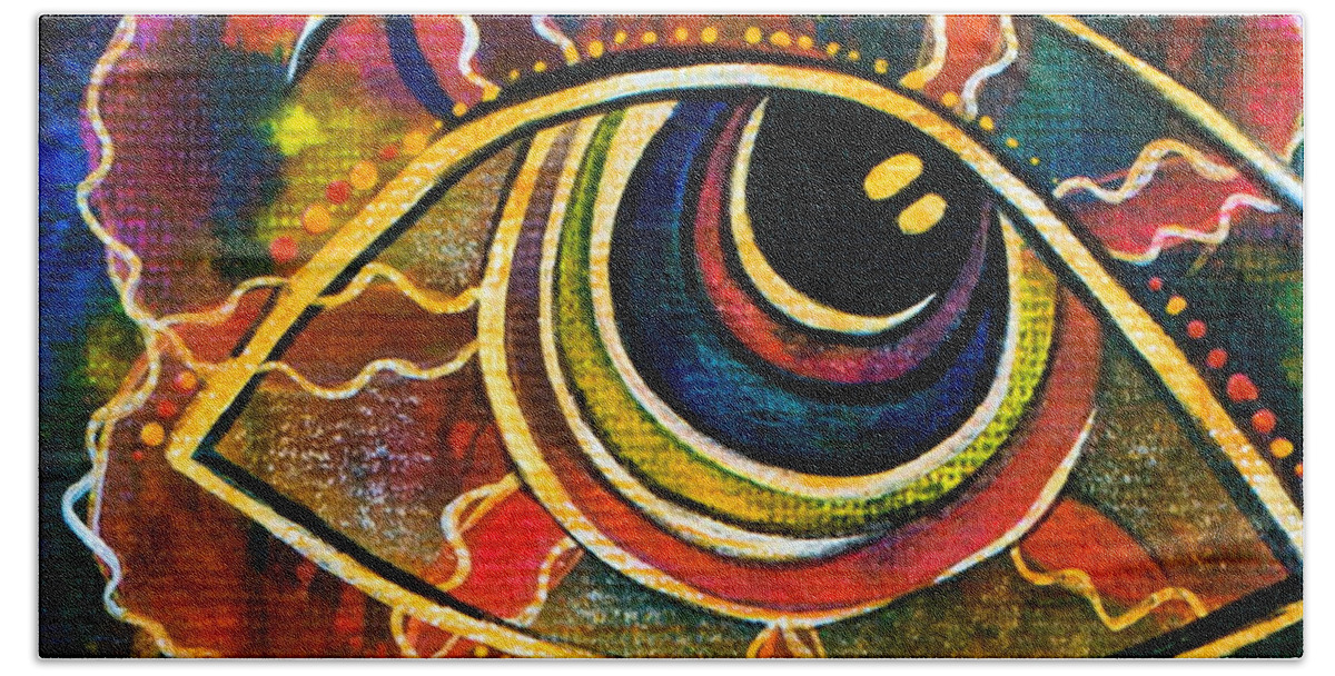Deborha Kerr Beach Towel featuring the painting Playful Spirit Eye by Deborha Kerr