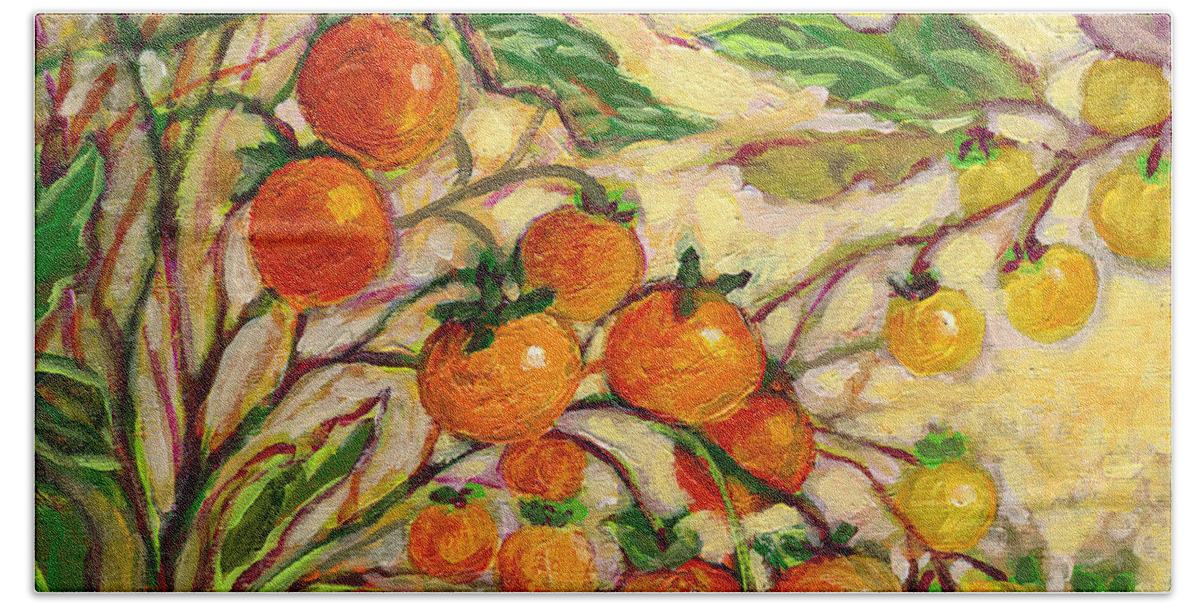 Tomato Beach Towel featuring the painting Plein Air Garden Series No 15 by Jennifer Lommers