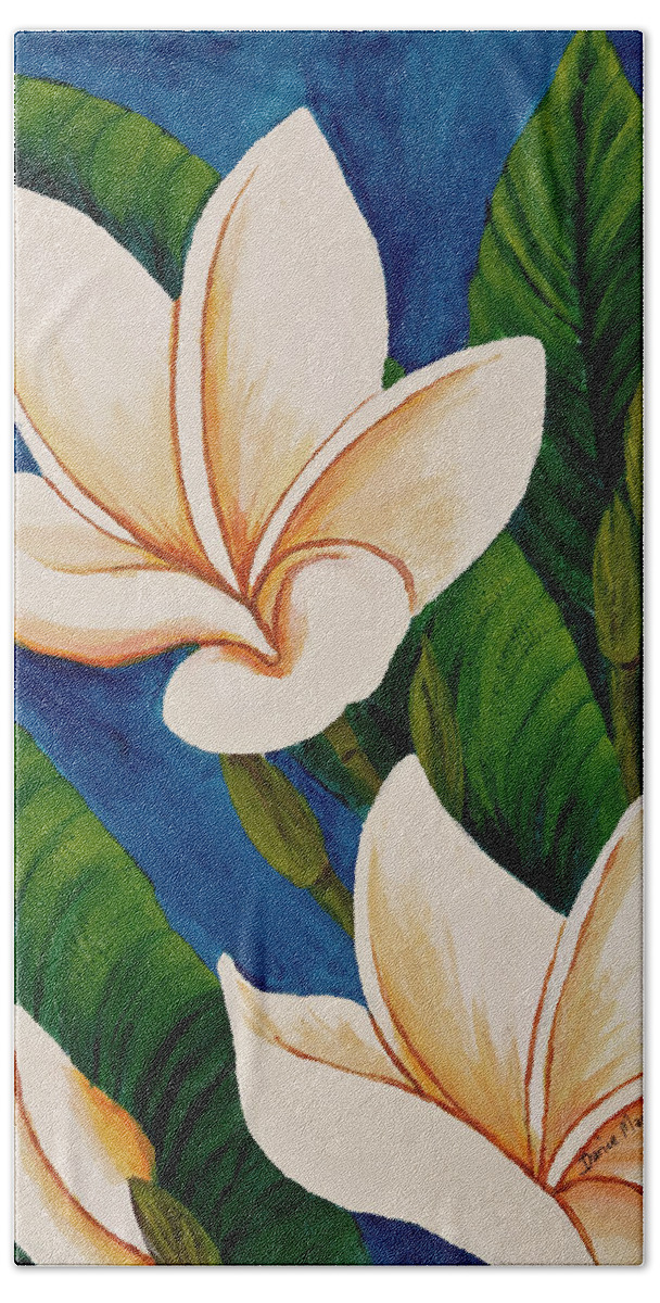 Tropical Flower Beach Towel featuring the painting Plumeria by Darice Machel McGuire