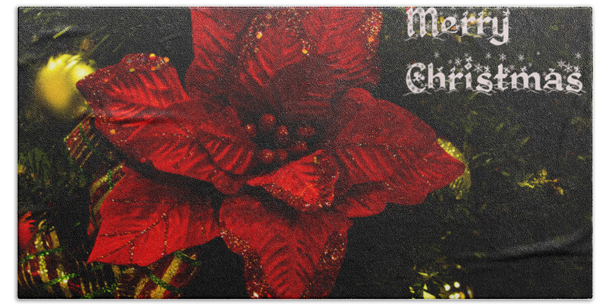 Poinsettia Beach Towel featuring the photograph Poinsettia Christmas Greeting Card by Mark Andrew Thomas