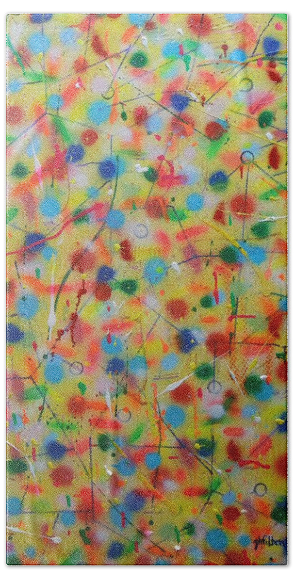 Abstract Beach Towel featuring the painting Polka Dotted Confetti Blast by GH FiLben