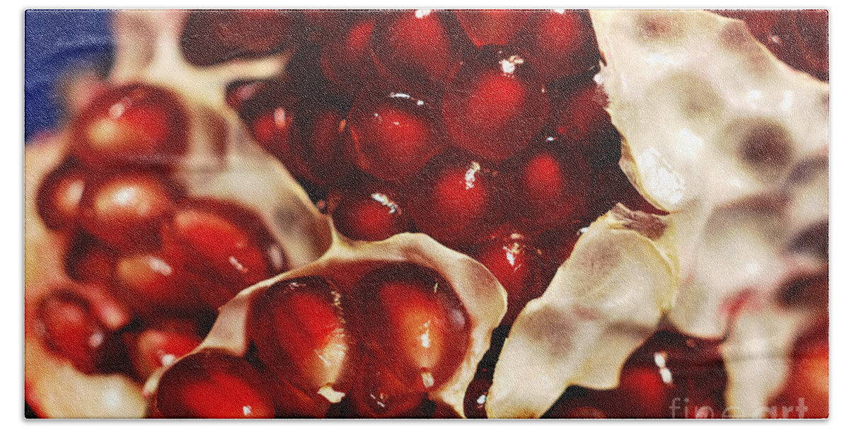 Fruit Beach Towel featuring the photograph Pomegranate Seeds by Nancy Mueller
