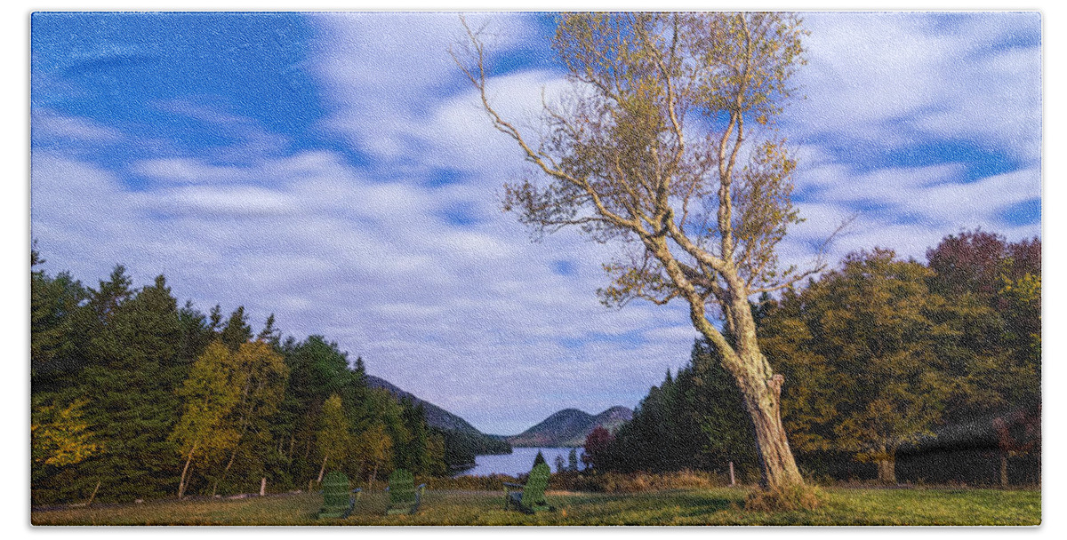 Acadia Beach Towel featuring the photograph Pond House Views by Kristopher Schoenleber