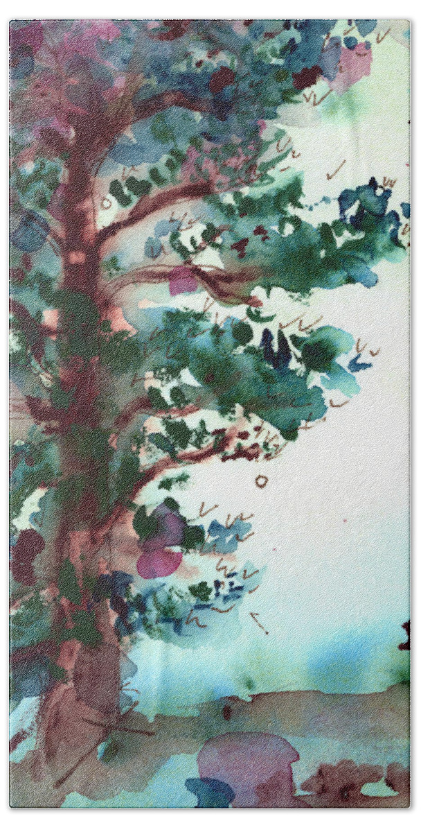 Ponderosa Pine Watercolor Beach Towel featuring the painting Ponderosa Pine by Dawn Derman
