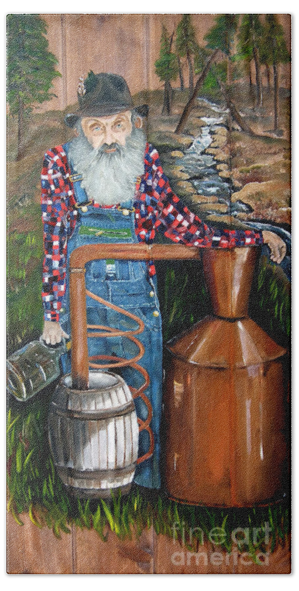 Popcorn Beach Towel featuring the painting Popcorn Sutton - Moonshiner - Redneck by Jan Dappen