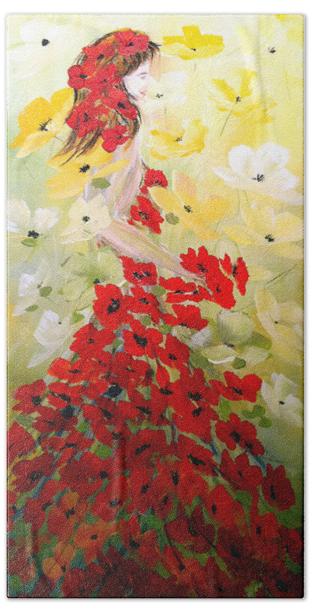 Poppies Lady Beach Towel featuring the painting Poppies Lady by Dorothy Maier