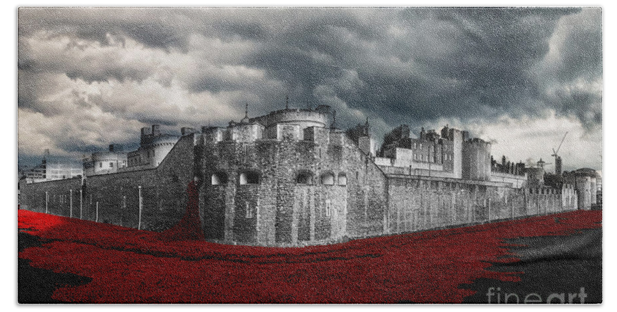 Poppies Beach Towel featuring the digital art Poppies Tower Of London by Airpower Art