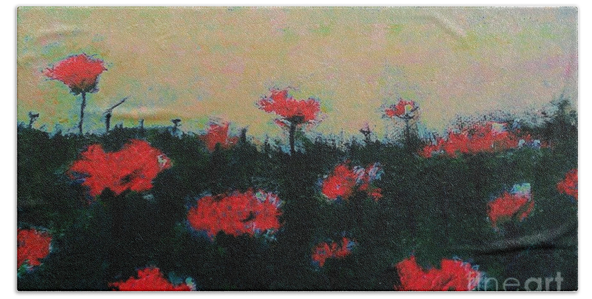 Poppy Beach Towel featuring the painting Poppy Field by Jacqueline McReynolds