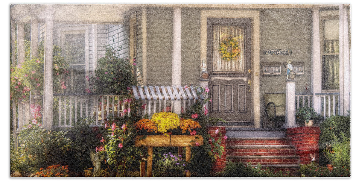 Savad Beach Towel featuring the photograph Porch - Westfield NJ - The house of an Angel by Mike Savad