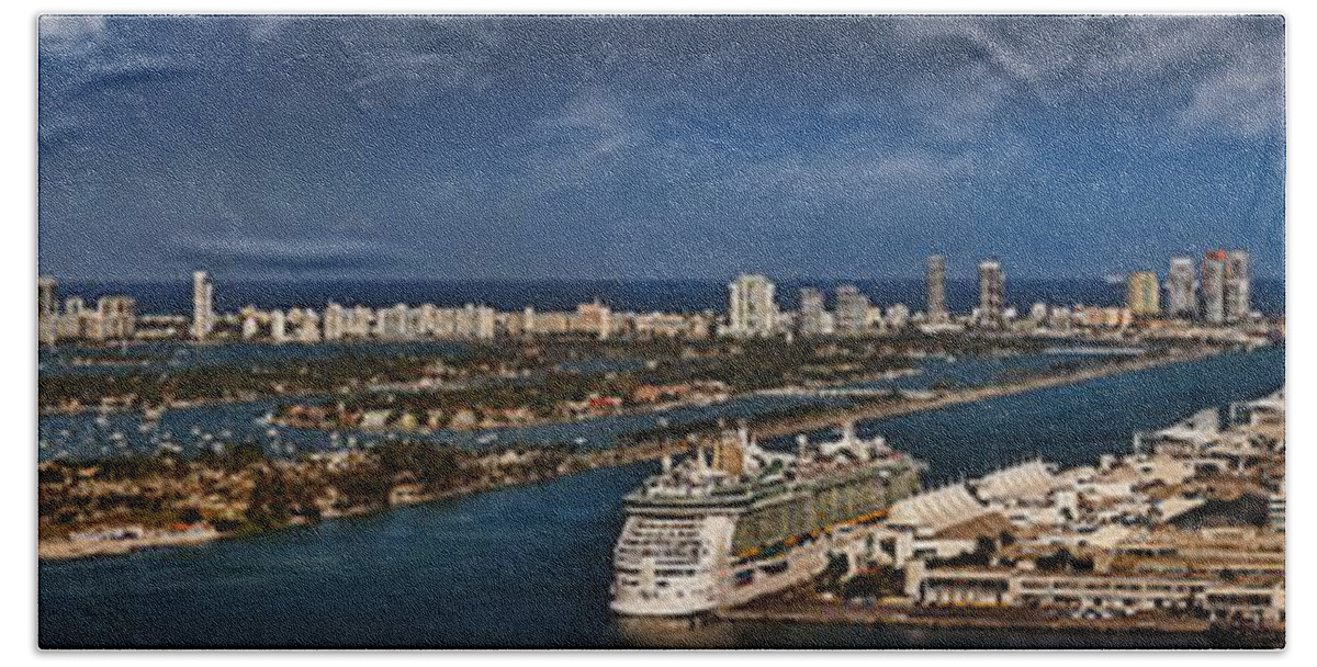 Metro Beach Towel featuring the photograph Port Of Miami Panoramic by Susan Candelario