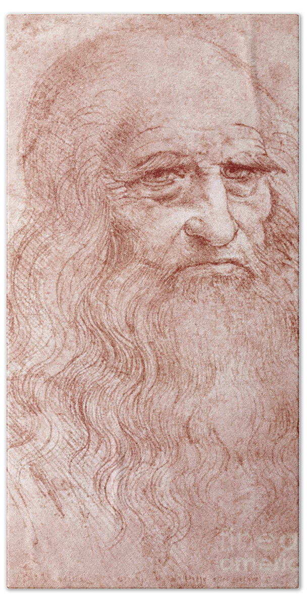 Old Beach Sheet featuring the painting Portrait of a Bearded Man by Leonardo da Vinci