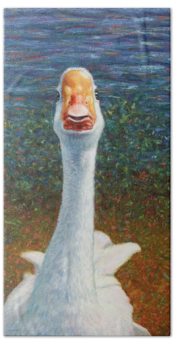 Goose Beach Towel featuring the painting Portrait of a Goose by James W Johnson