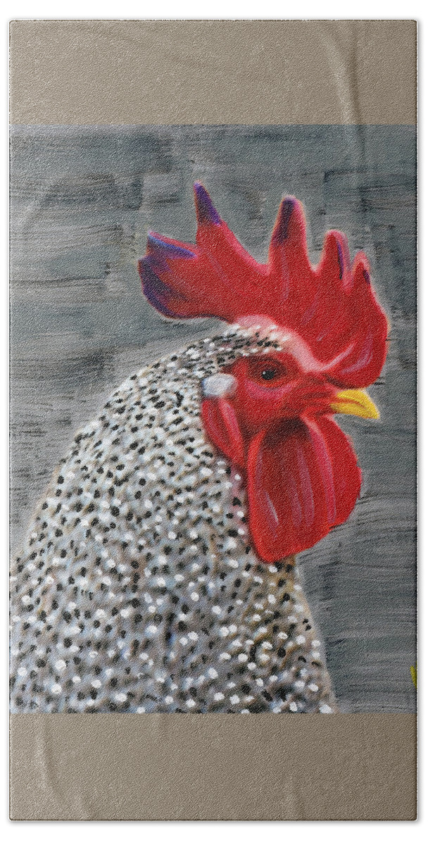 Rooster Beach Towel featuring the painting Portrait of a Rooster by Deborah Boyd