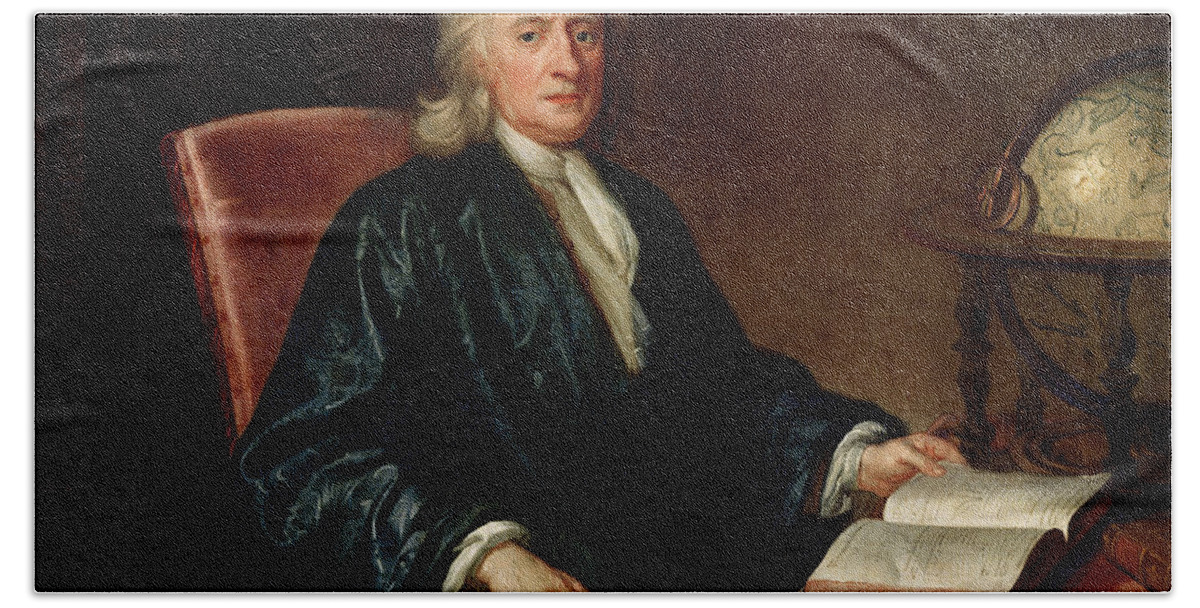 Isaac Beach Towel featuring the painting Portrait of Isaac Newton by Enoch Seeman