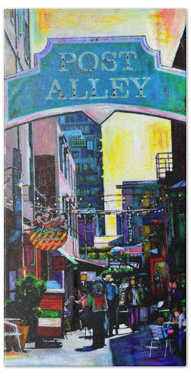 City Beach Towel featuring the painting Post Alley by Sarah Ghanooni