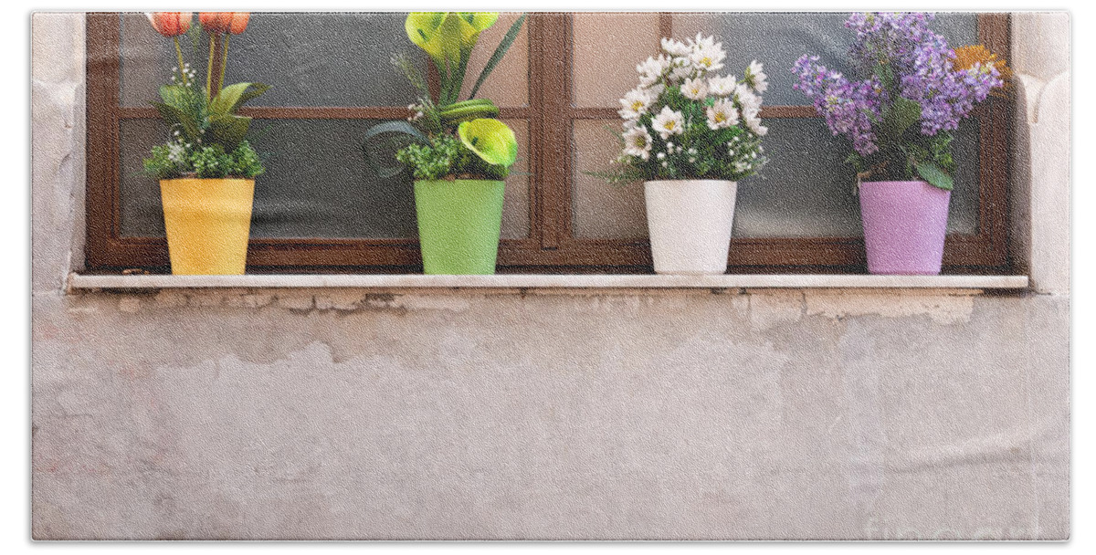 Istanbul Beach Towel featuring the photograph Potted Flowers 01 by Rick Piper Photography