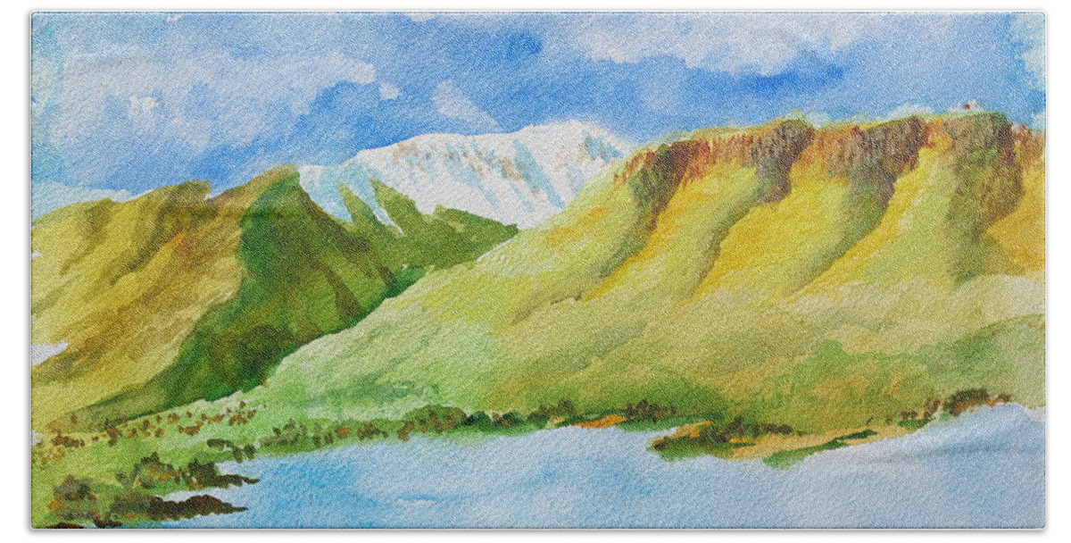Watercolor Painting Beach Towel featuring the painting Powder Mountain from Ogden Valley by Walt Brodis
