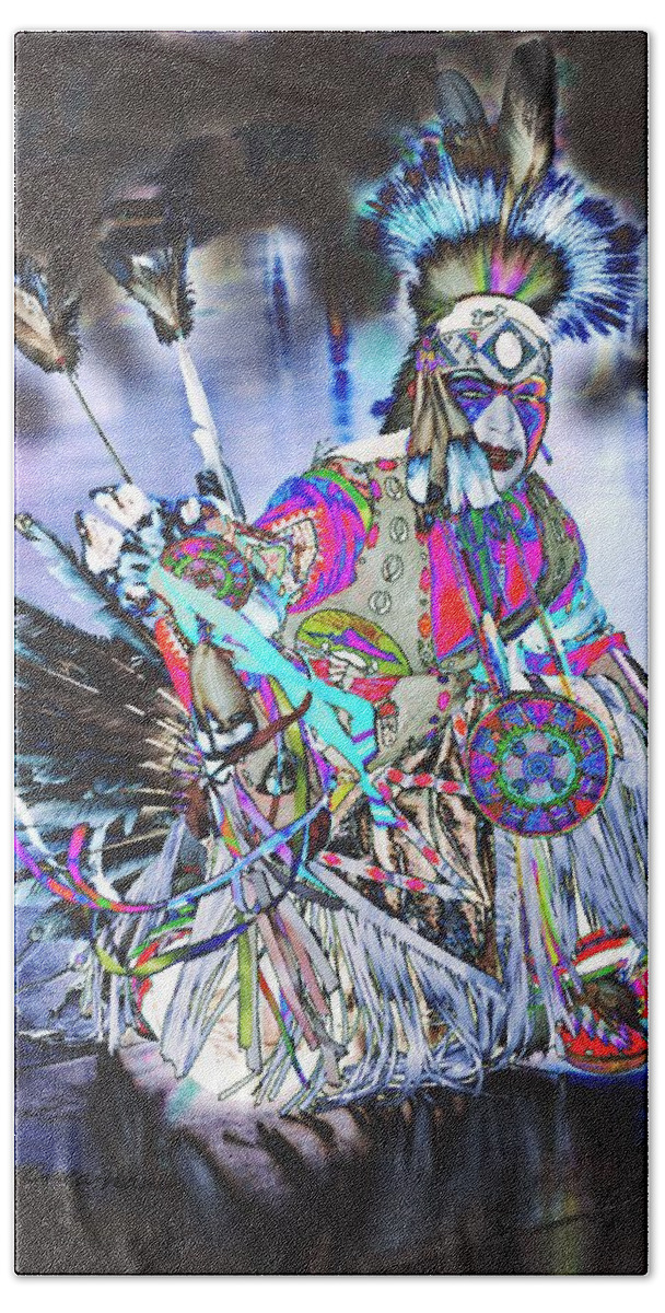 American Indian Beach Towel featuring the photograph Powwow dancer in Warrior Regalia by Kae Cheatham