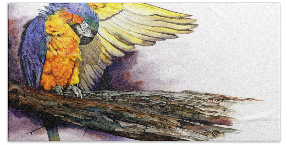 Parrot Beach Towel featuring the painting Pre-Flight Check by Peter Williams