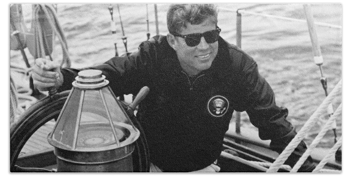 Jfk Beach Towel featuring the photograph President John Kennedy Sailing by War Is Hell Store