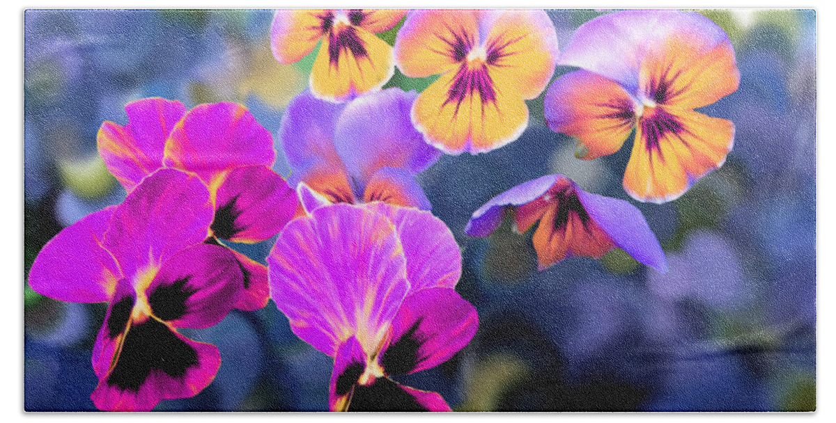 Violet Beach Towel featuring the painting Pretty Pansies 3 by Bruce Nutting