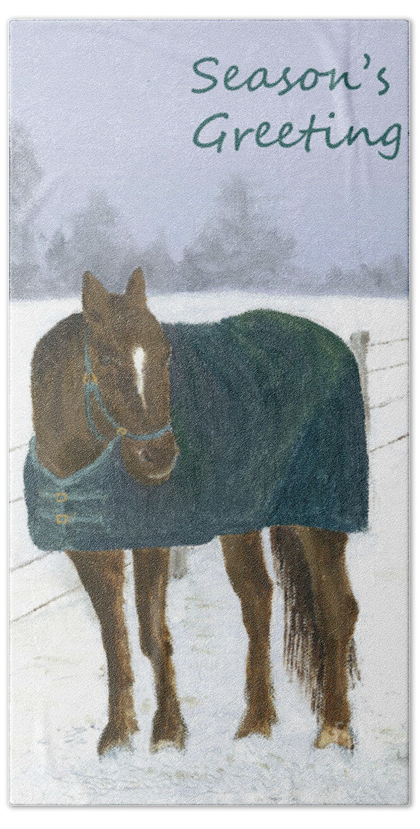 Horse Beach Sheet featuring the painting Prince Seasons Greetings by Laurel Best
